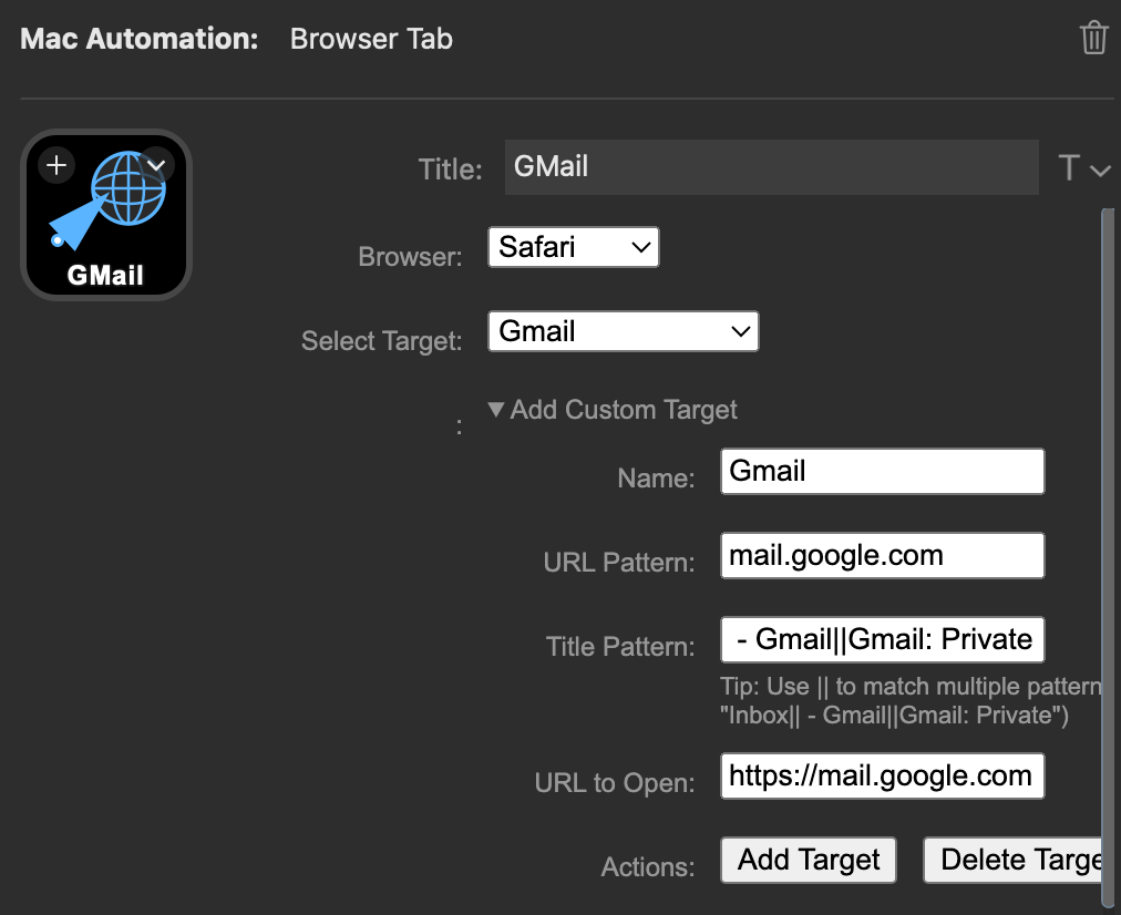 Browser Tab Configuration