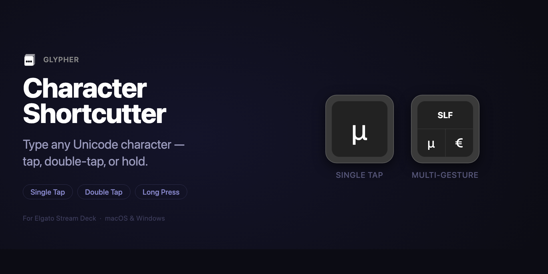 Glypher — Stream Deck Unicode inserter overview