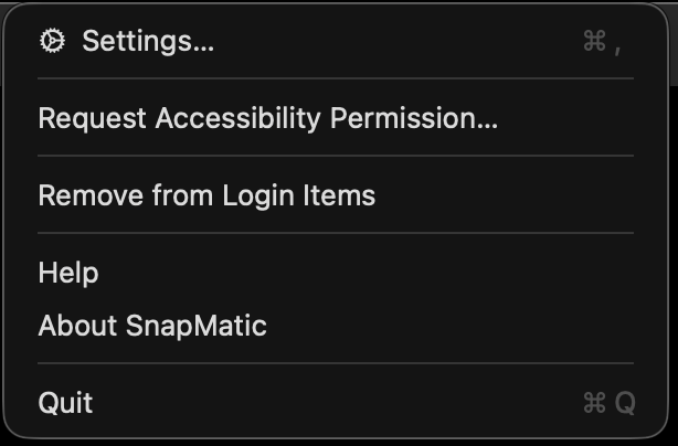 SnapMatic menubar menu