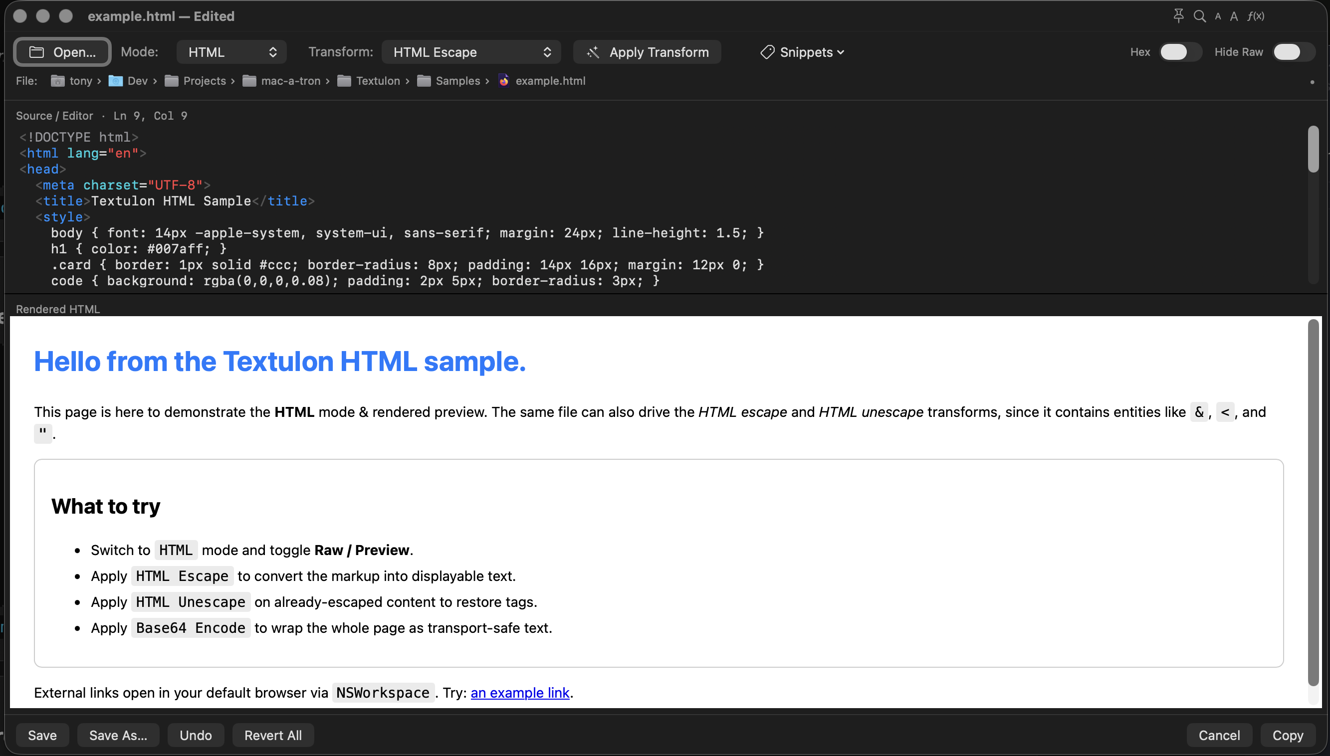 Textulon rendering HTML in preview